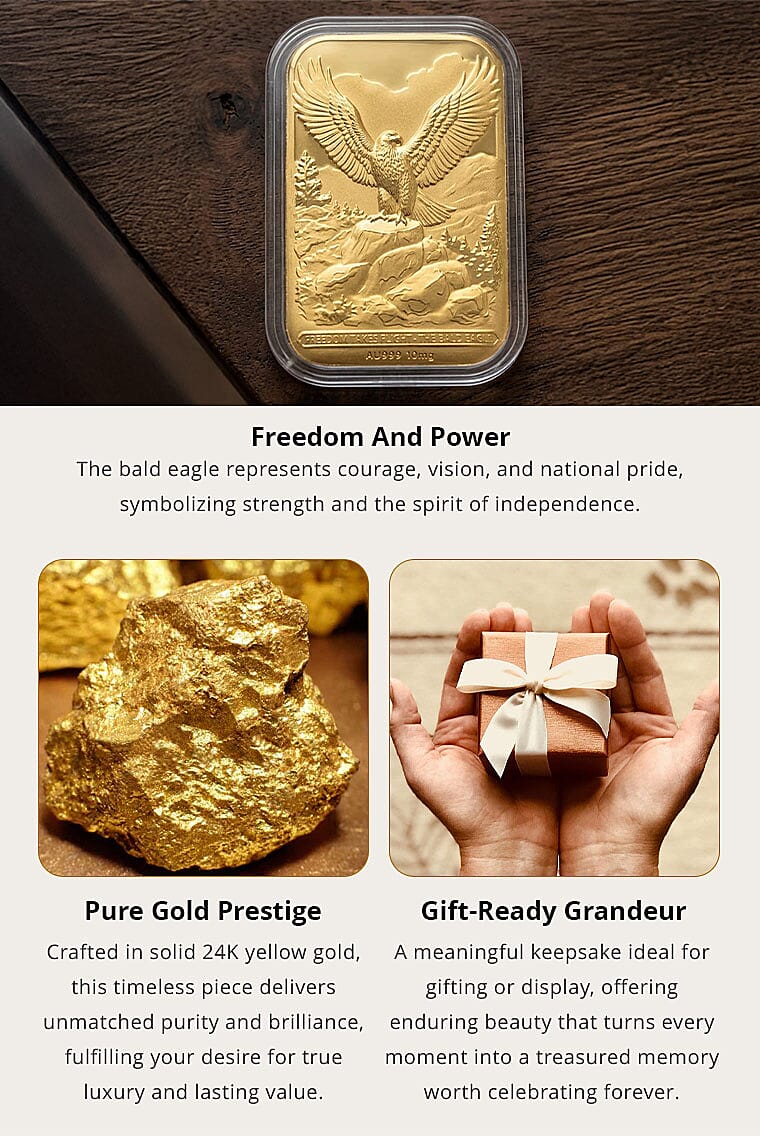 24K Gold Freedom Takes Flight – Bald Eagle Tribute Embossed Sheet (31x45.5mm) 10mg Banner