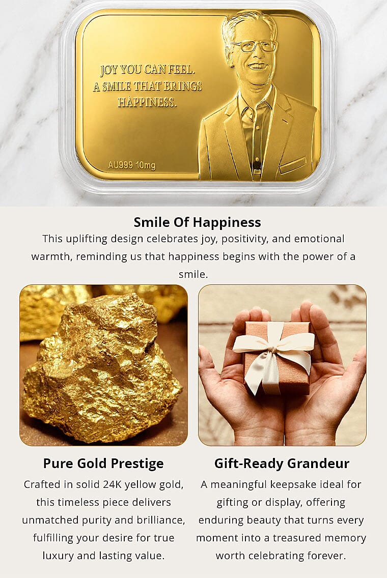 24K Yellow Gold Joy You Can Feel A Smile That Brings Happiness Embossed Sheet (31x45.5mm) 10mg Banner