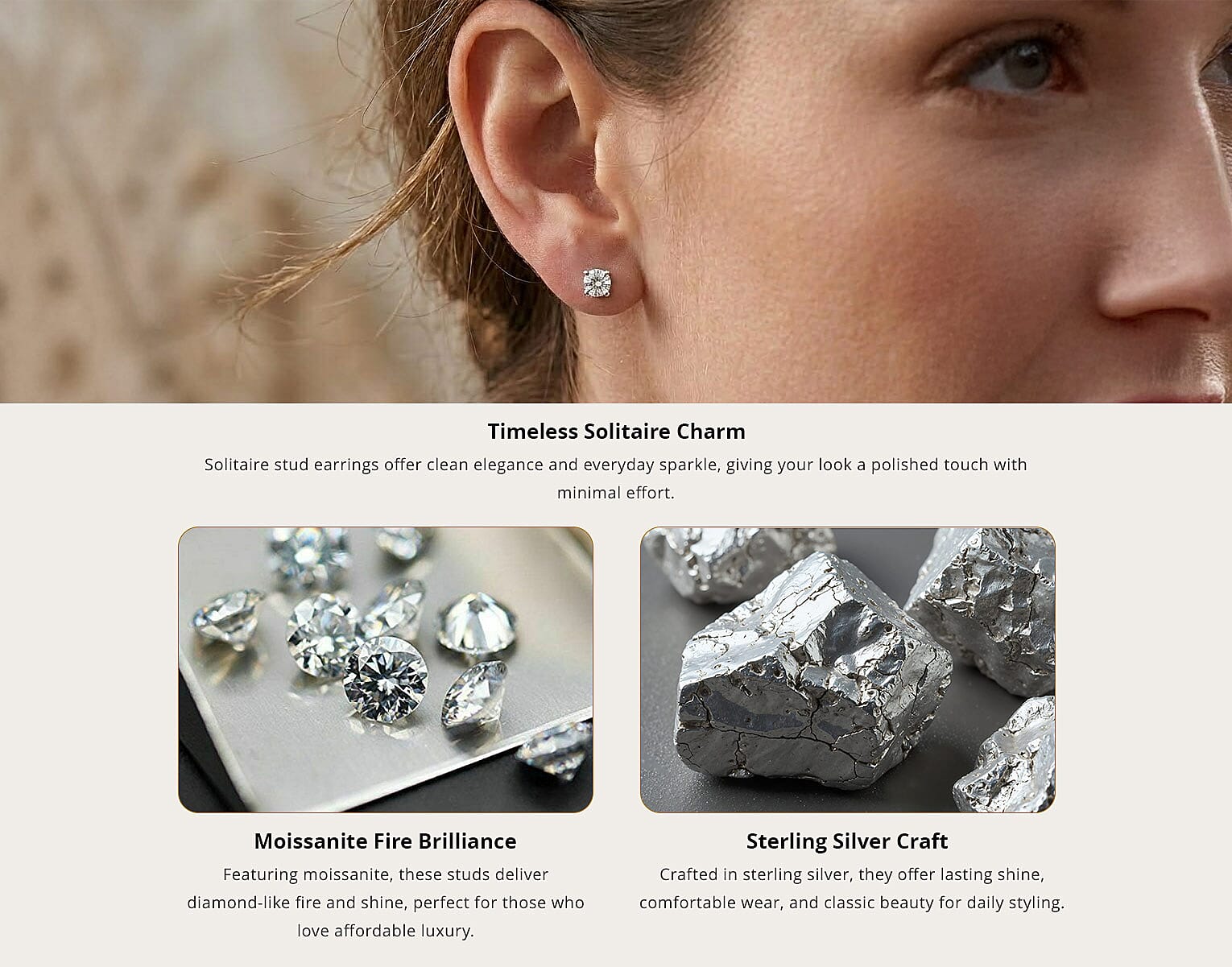 Certified Moissanite (D-E, VVS1- VVS2) 1.00 ctw Stud Earrings in Sterling Silver Banner