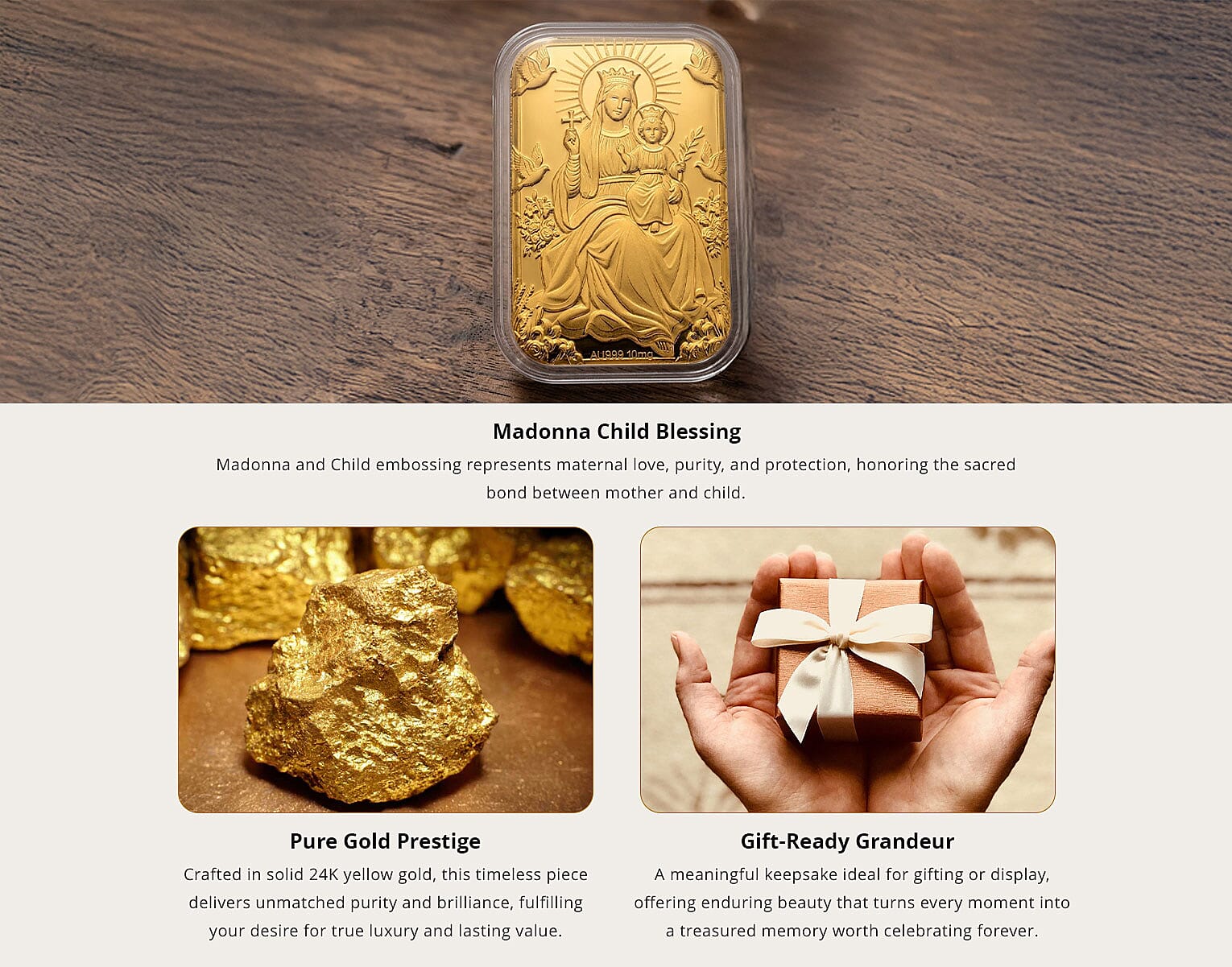 24K Yellow Gold Madonna and Child Embossed Sheet (31x45.5mm) 10mg Banner