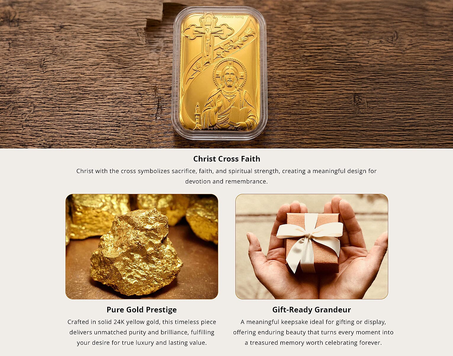 24K Yellow Gold Christ with Cross Embossed Sheet (31x45.5mm) 10mg Banner