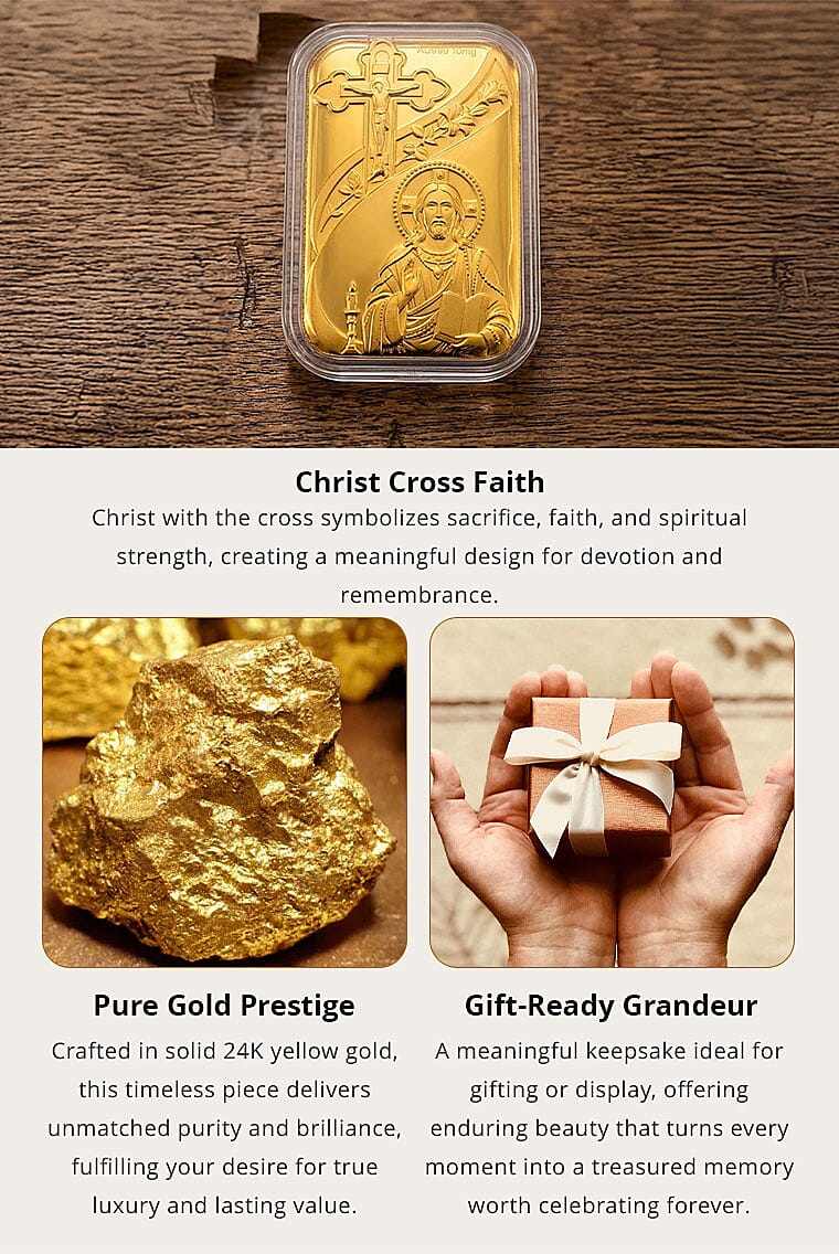24K Yellow Gold Christ with Cross Embossed Sheet (31x45.5mm) 10mg Banner