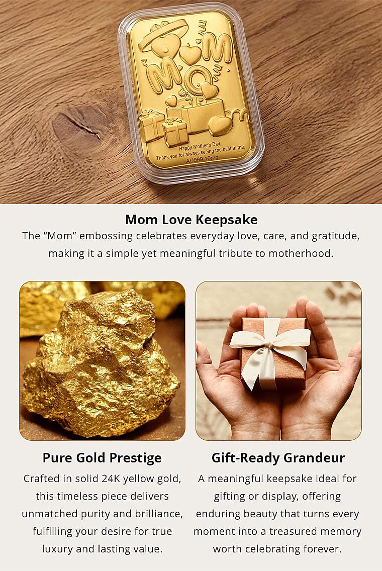 24K Yellow Gold Happy Mother's Day Embossed Sheet (31x45.5mm) 10mg Banner