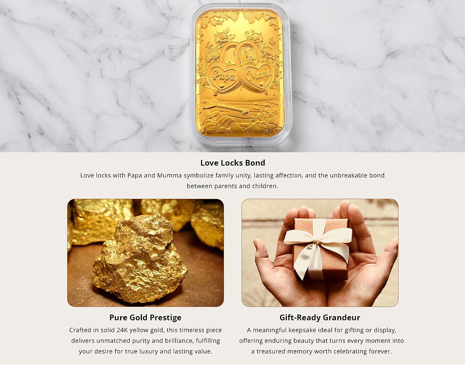 24K Yellow Gold Love Locks Embossed Sheet (31x45.5mm) 10mg Banner