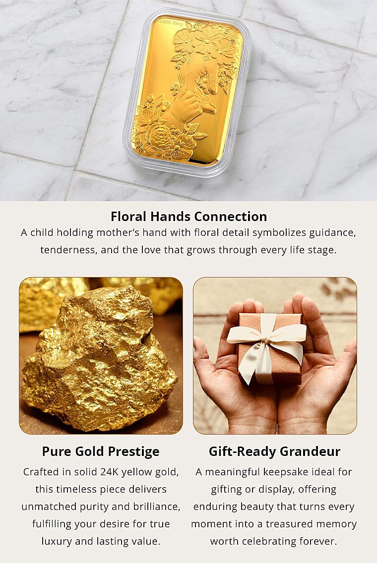 24K Yellow Gold Hands with Floral Embossed Sheet (31x45.5mm) 10mg Banner