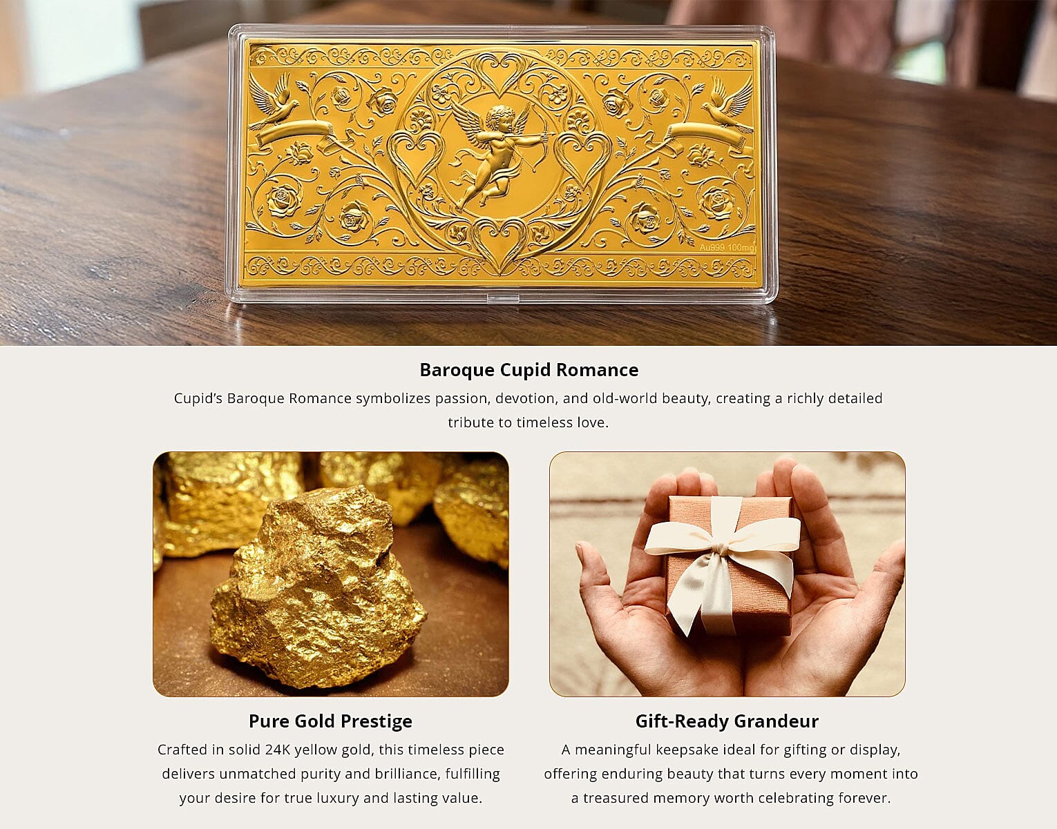 24K Yellow Gold Cupid’s Baroque Romance Embossed Sheet 100mg Banner
