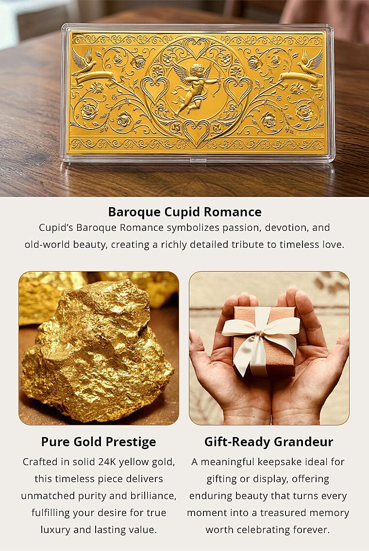 24K Yellow Gold Cupid’s Baroque Romance Embossed Sheet 100mg Banner