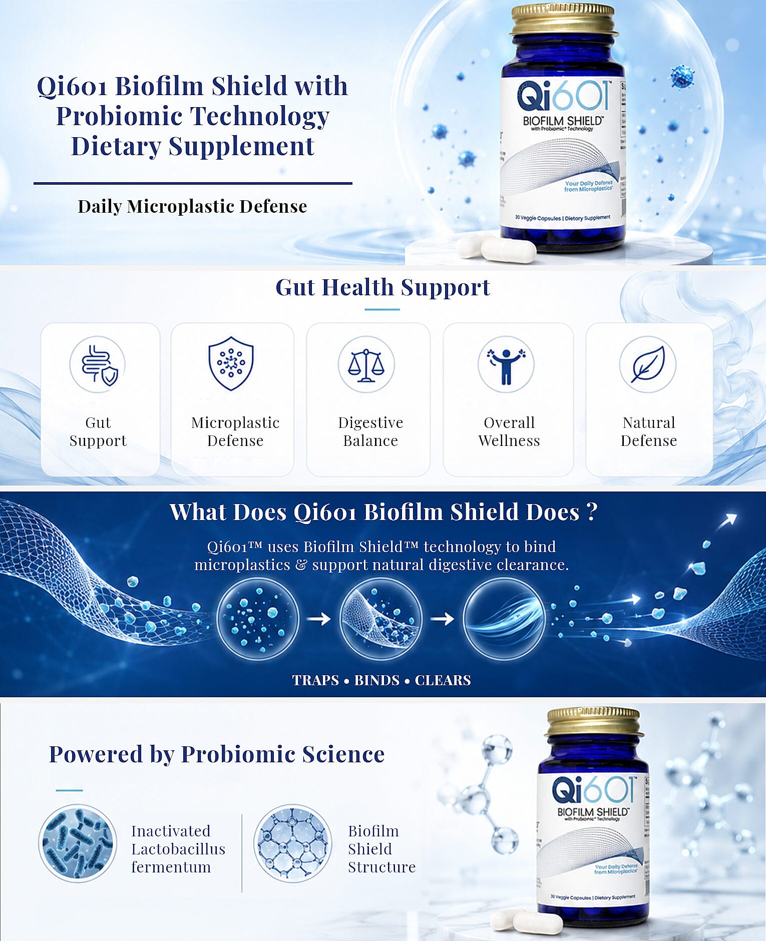 Qi601 Biofilm Shield with Probiomic Technology Dietary Supplement (30 Capsules) Made in US Banner
