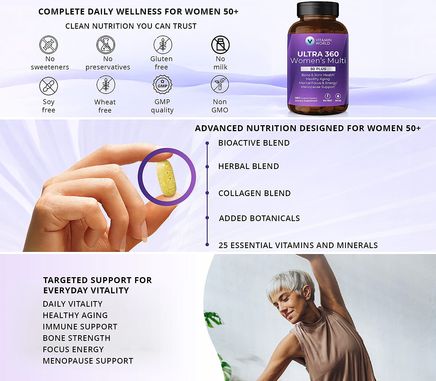 Vitamin World Ultra 360 Women’s Multi 50 Plus 180ct Caplets Banner