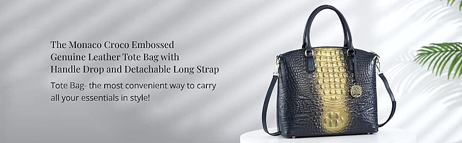 The Monaco Croco Embossed Genuine Leather Tote Bag Banner