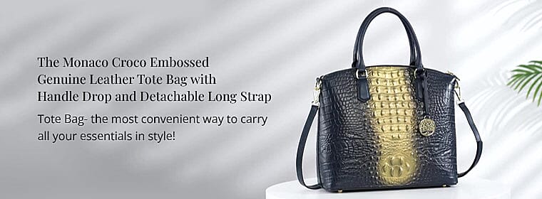 The Monaco Croco Embossed Genuine Leather Tote Bag Banner