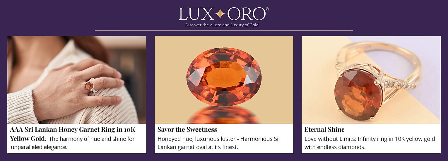 Luxoro AAA Sri Lankan Honey Garnet Ring in 10K Yellow Gold Banner