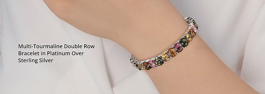Multi-Tourmaline Double Row Bracelet in Platinum Over Sterling Silver Banner