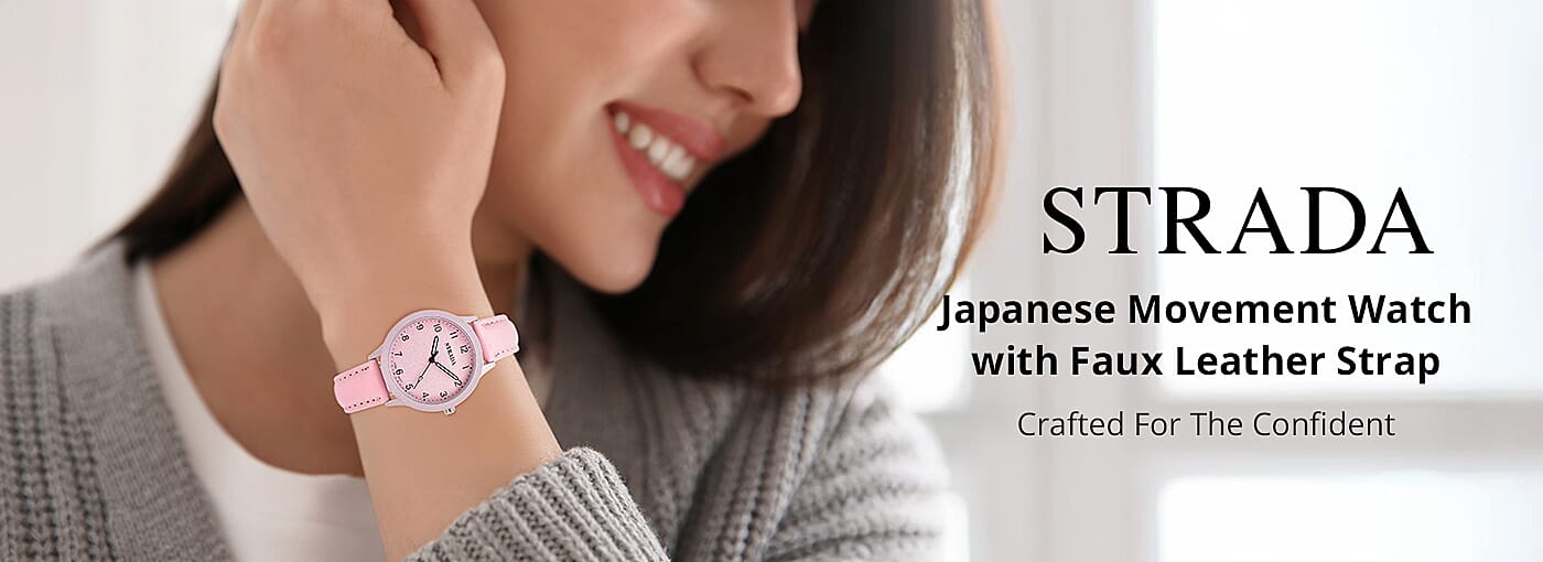 Strada Japanese Movement Watch with Pink Faux Leather Strap Banner