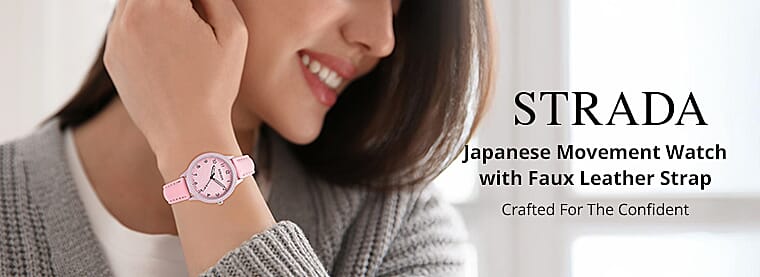 Strada Japanese Movement Watch with Pink Faux Leather StrapBanner