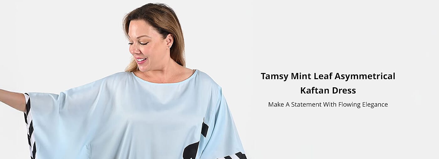 Tamsy Mint Leaf Asymmetrical Kaftan Dress Banner