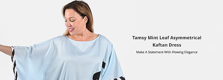Tamsy Mint Leaf Asymmetrical Kaftan Dress Banner