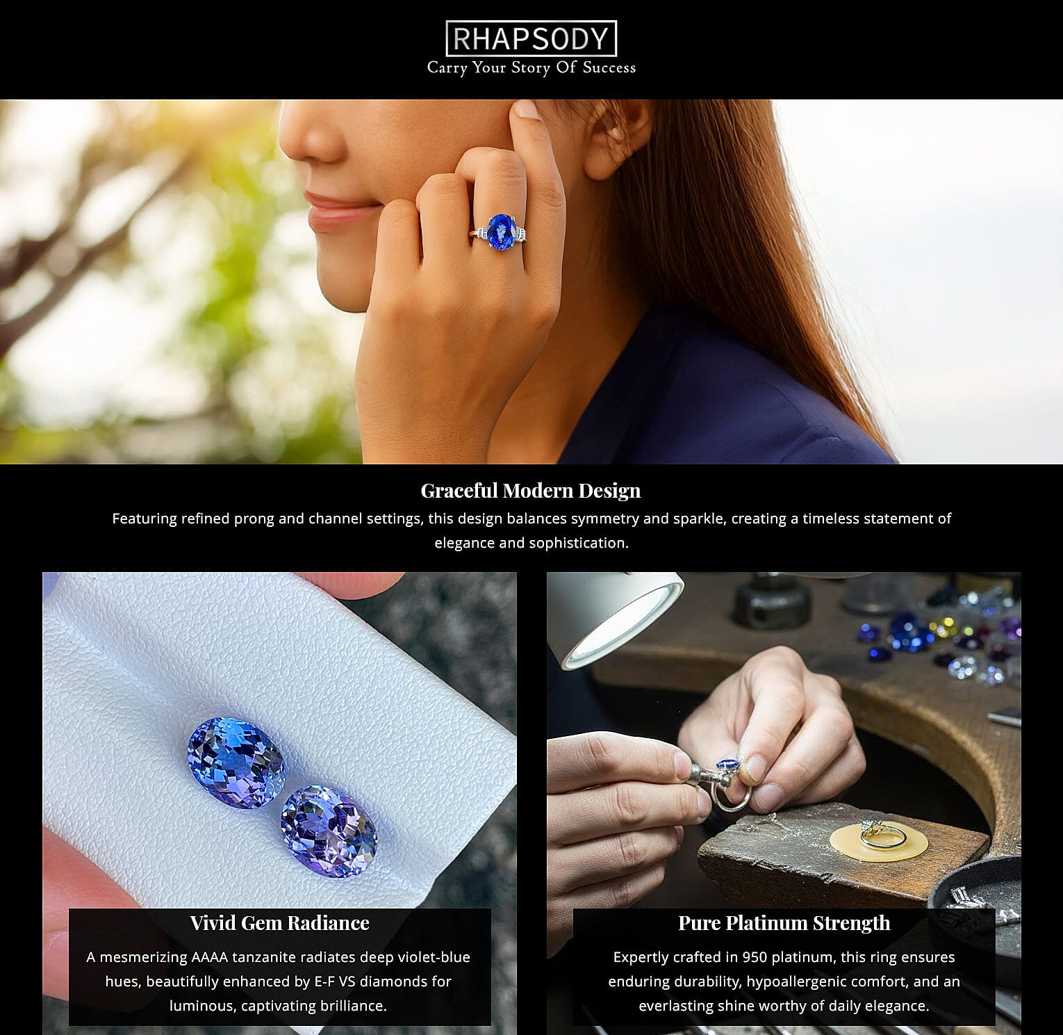 Rhapsody 950 Platinum AAAA Tanzanite and E-F VS Diamond Ring 4.85 Grams 4.00 ctw Banner