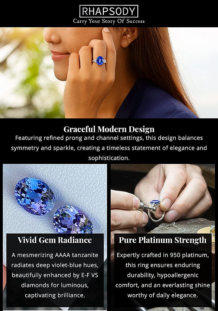 Rhapsody 950 Platinum AAAA Tanzanite and E-F VS Diamond Ring 4.85 Grams 4.00 ctw Banner