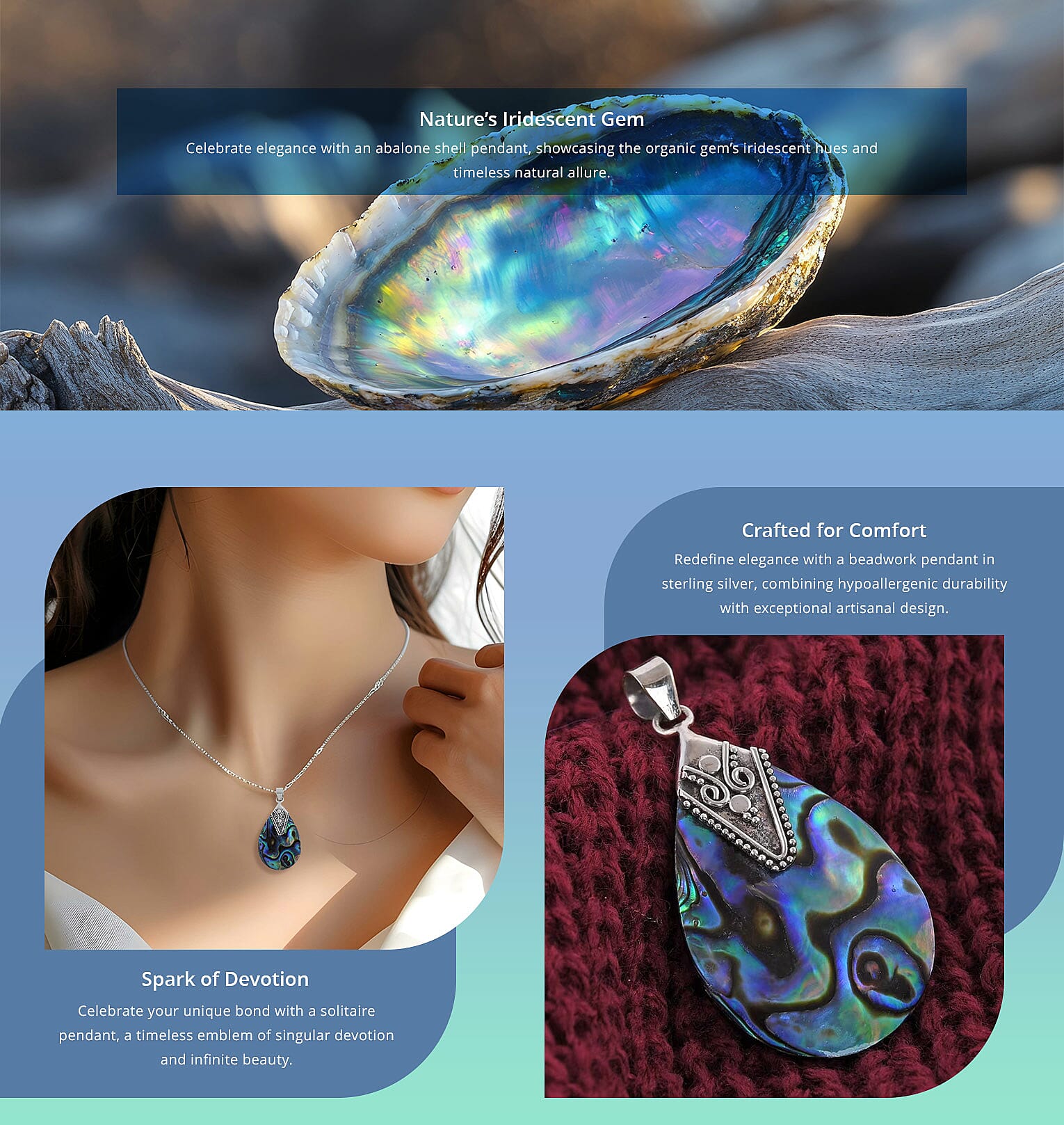 Abalone Shell Pendant Sterling Silver, Beach Jewelry For Women Banner
