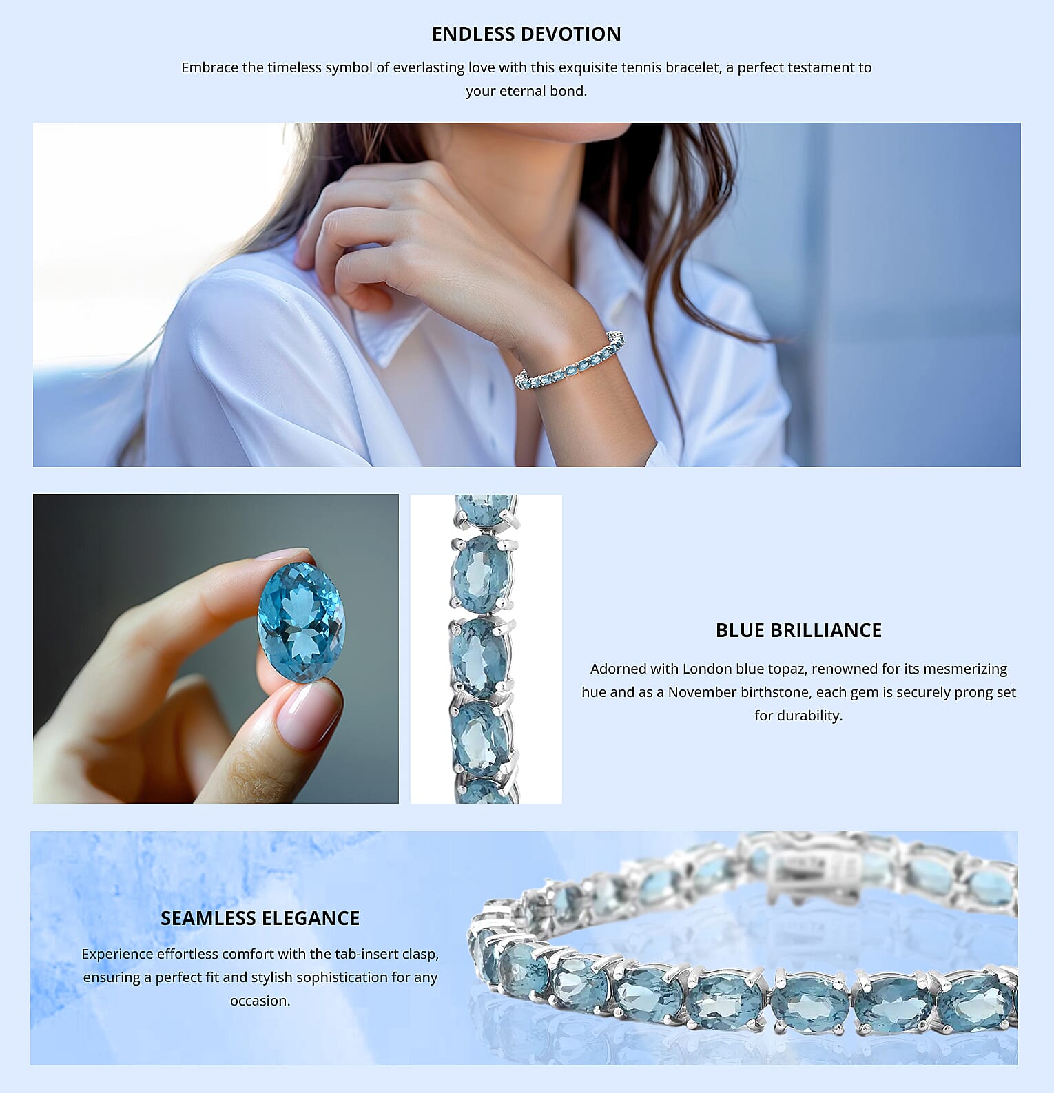 London Blue Topaz 23.40 ctw Tennis Bracelet in Platinum Over Sterling Silver Banner
