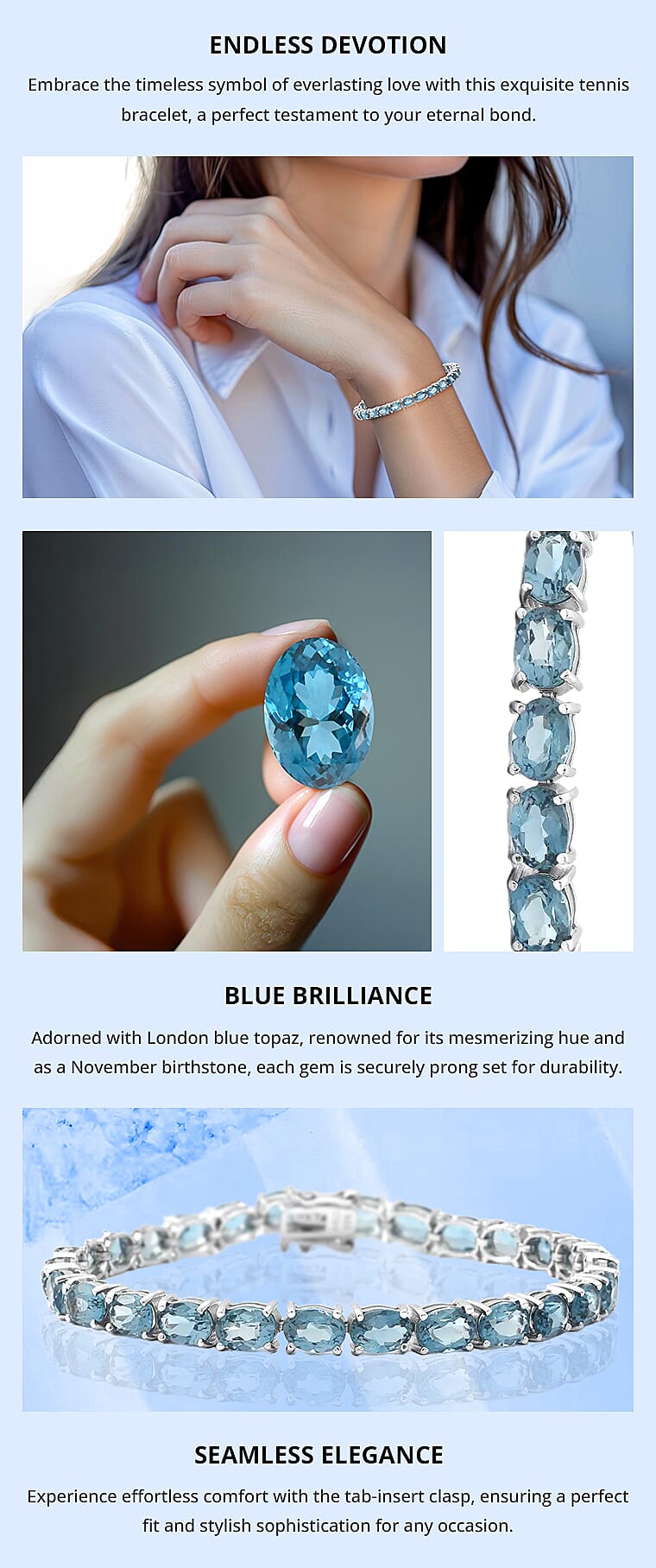 London Blue Topaz 23.40 ctw Tennis Bracelet in Platinum Over Sterling SilverBanner