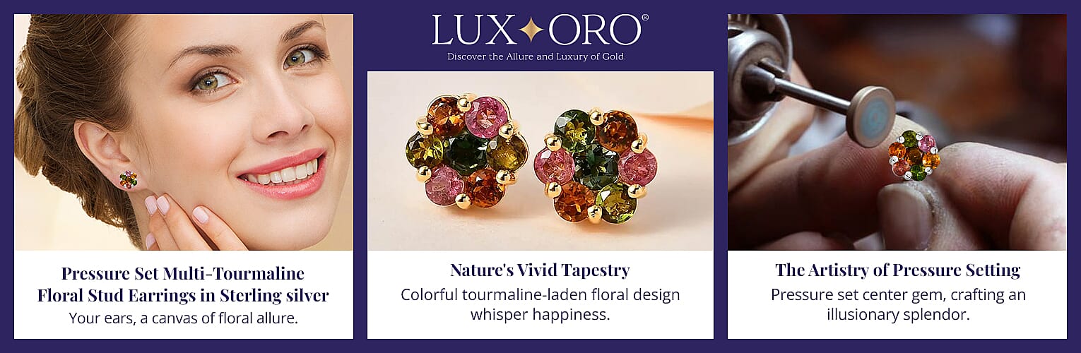 Pressure Set Multi-Tourmaline Floral Stud Earrings in Sterling silver Banner