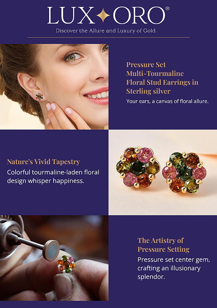Pressure Set Multi-Tourmaline Floral Stud Earrings in Sterling silver Banner