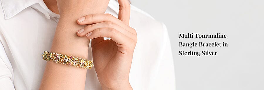 Multi Tourmaline Bangle Bracelet in Sterling Silver Banner