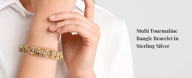 Multi Tourmaline Bangle Bracelet in Sterling Silver  Banner