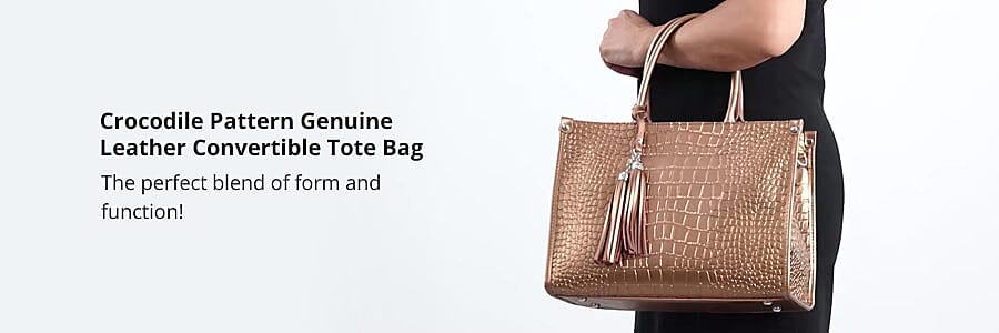 Crocodile Pattern Genuine Leather Convertible Tote Bag Banner