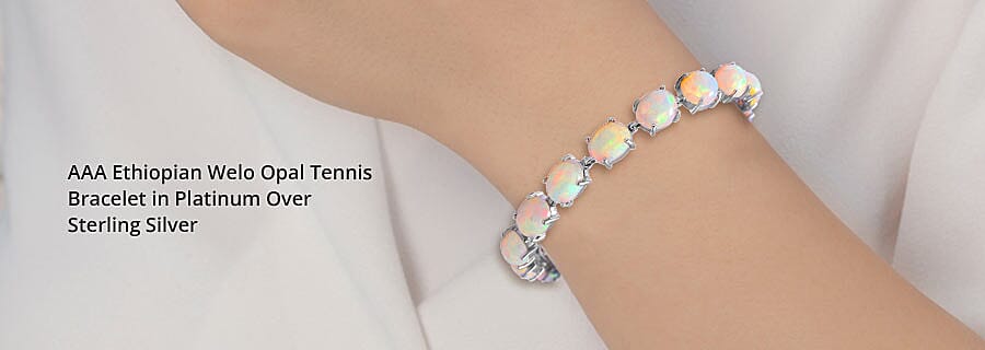 AAA Ethiopian Welo Opal Tennis Bracelet in Platinum Over Sterling Silver Banner