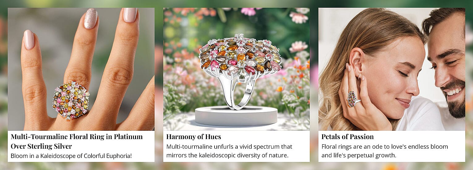 Multi-Tourmaline Floral Ring in Platinum Over Sterling Silver Banner