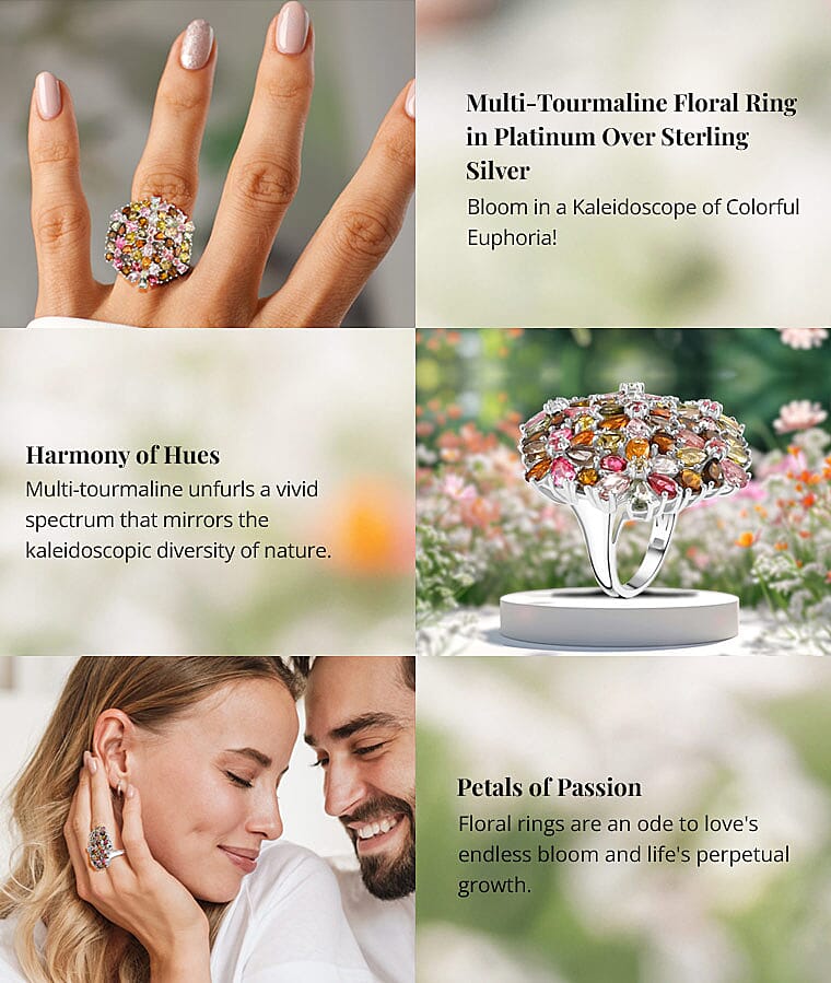 Multi-Tourmaline Floral Ring in Platinum Over Sterling SilverBanner