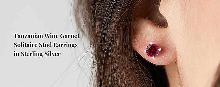 Tanzanian Wine Garnet Solitaire Stud Earrings in Sterling Silver Banner