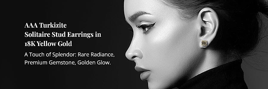AAA Turkizite Solitaire Stud Earrings in 18K Yellow Gold Banner