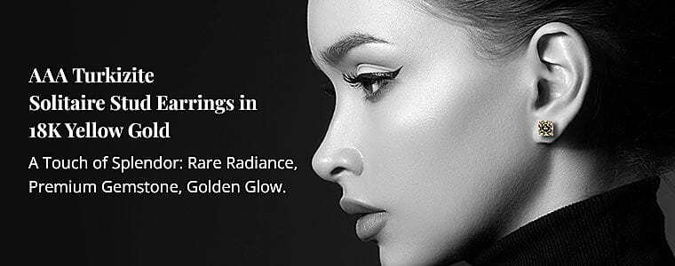 AAA Turkizite Solitaire Stud Earrings in 18K Yellow Gold Banner