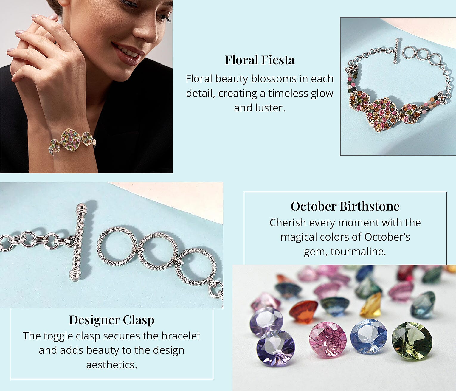 Multi-Tourmaline Toggle Clasp Bracelet in Platinum Over Sterling Silver Banner