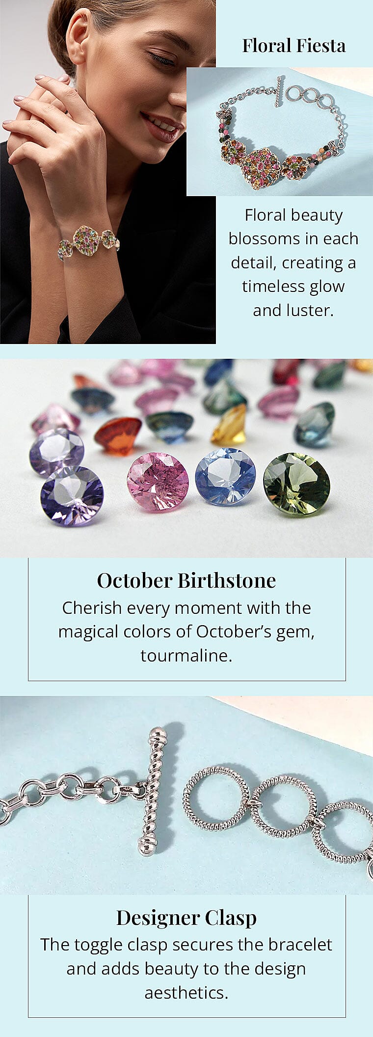 Multi-Tourmaline Toggle Clasp Bracelet in Platinum Over Sterling Silver Banner