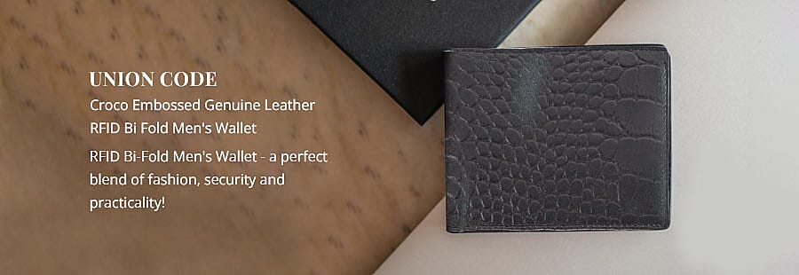 UNION CODE Croco Embossed Genuine Leather RFID Bi Fold Men's Wallet Banner