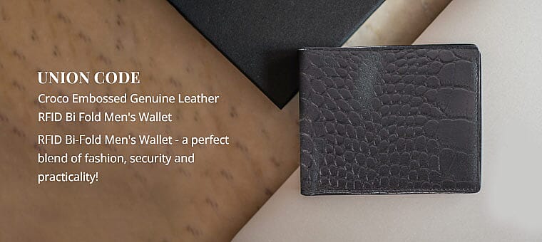 UNION CODE Croco Embossed Genuine Leather RFID Bi Fold Men's Wallet  Banner