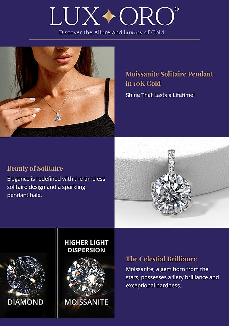 Luxoro Moissanite Solitaire Pendant in 10K Gold Banner