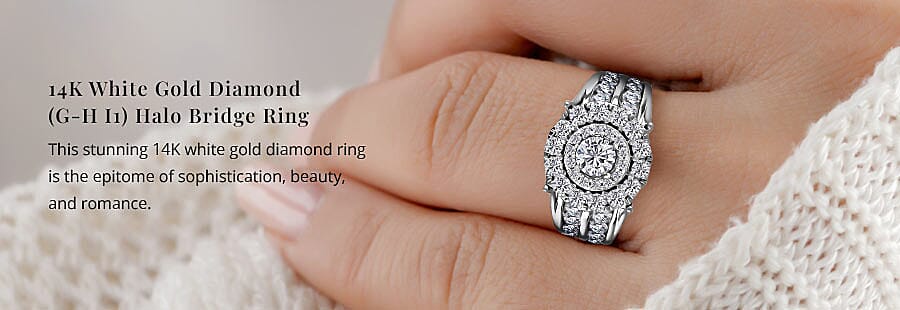 14K White Gold Diamond Halo Bridge Ring Banner