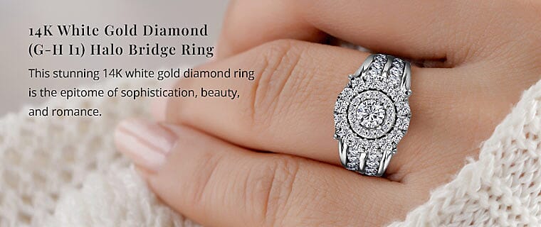 14K White Gold Diamond Halo Bridge Ring Banner