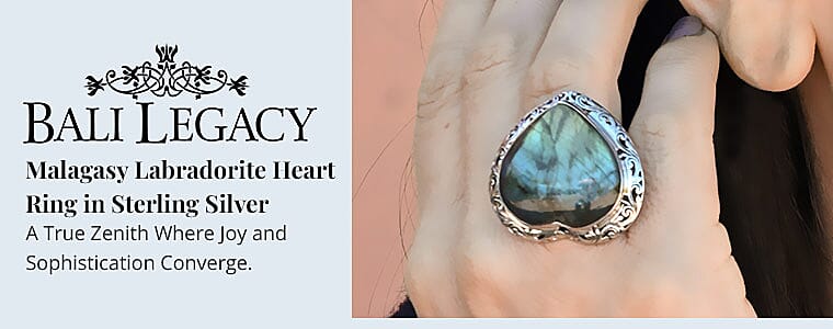 Bali Legacy Malagasy Labradorite Heart Ring in Sterling Silver Banner