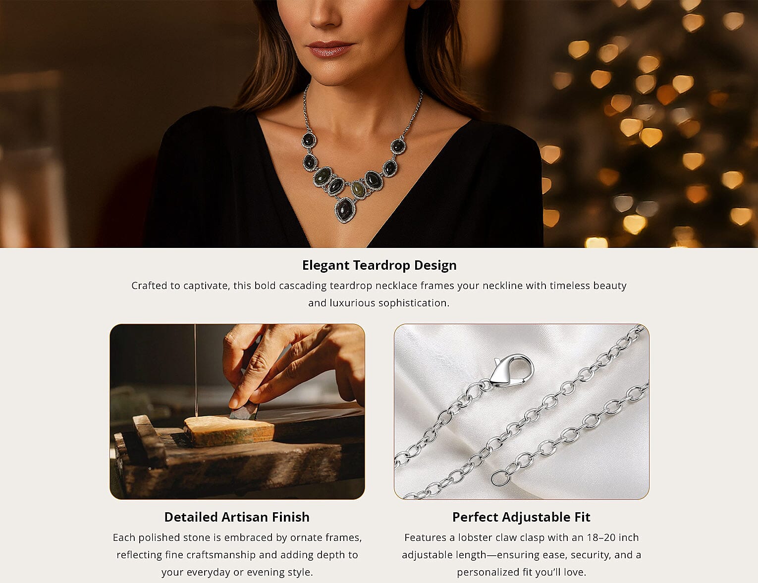 Indian Agate Necklace 18-20 Inches in Silvertone 125.00 ctw Banner