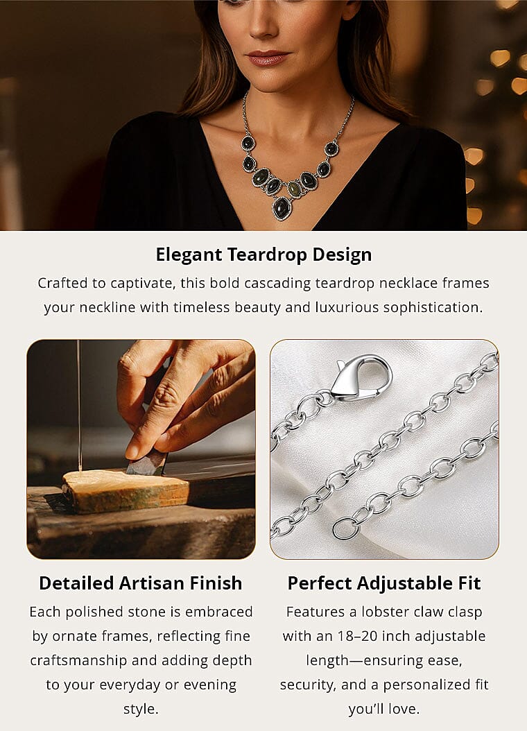 Indian Agate Necklace 18-20 Inches in Silvertone 125.00 ctw Banner