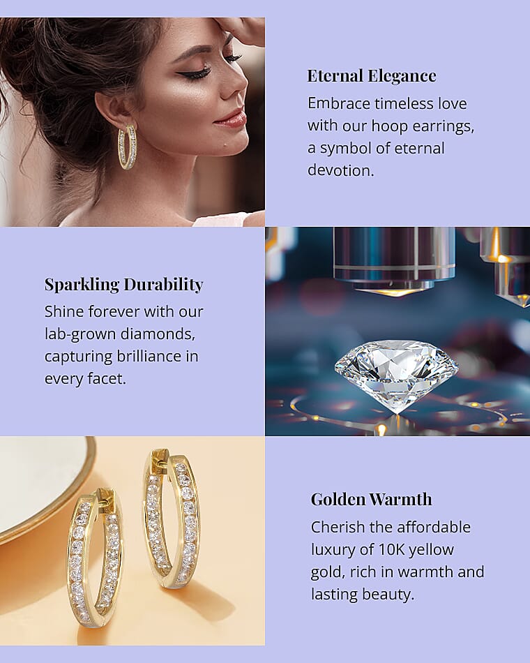 10K Yellow Gold Lab Grown Diamond Hoop Earrings Banner
