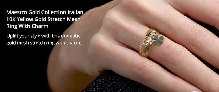 Buy Maestro Gold Collection Italian 10K Yellow Gold Stretch Mesh Ring ,  Star Charm Ring , Mesh Band Ring , Stretch Ring , Gold Band Ring (Size  9-12) at ShopLC.