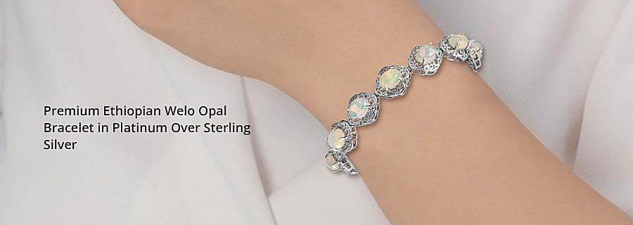 Premium Ethiopian Welo Opal Bracelet in Platinum Over Sterling Silver Banner